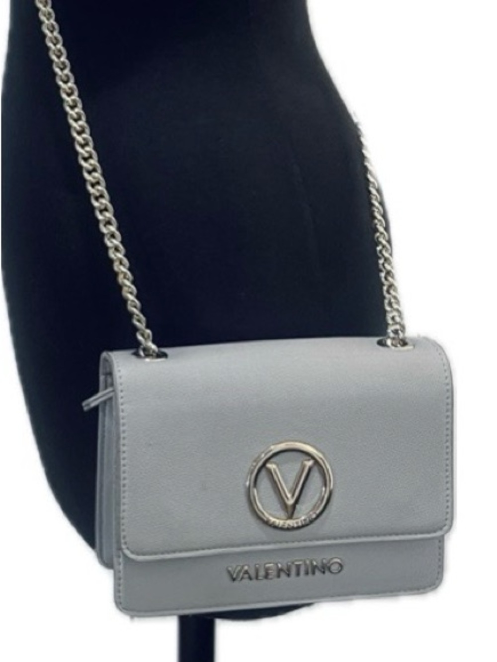 Valentino Light Gray Crossbody Bag with Silver Logo